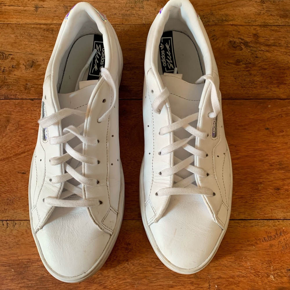 Adidas white slicks size 8.5